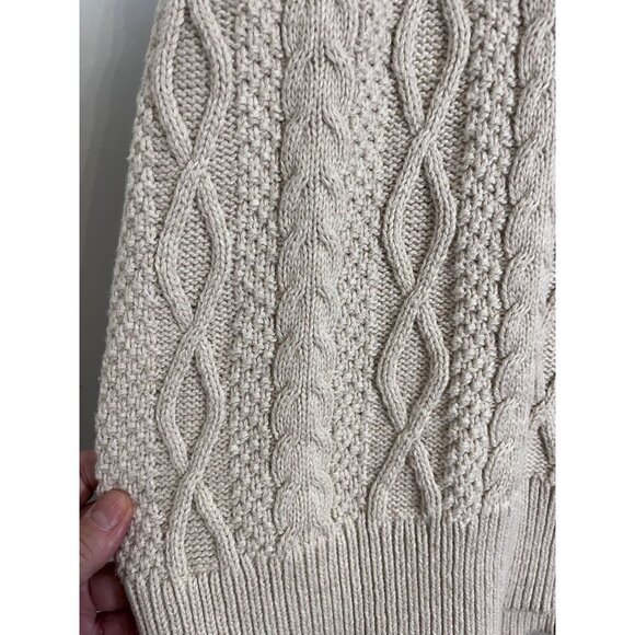 J Crew Sweater Women M Tan Cable Knit Fisherman Chunky Old Money Oarsman Preppy - Picture 4 of 9